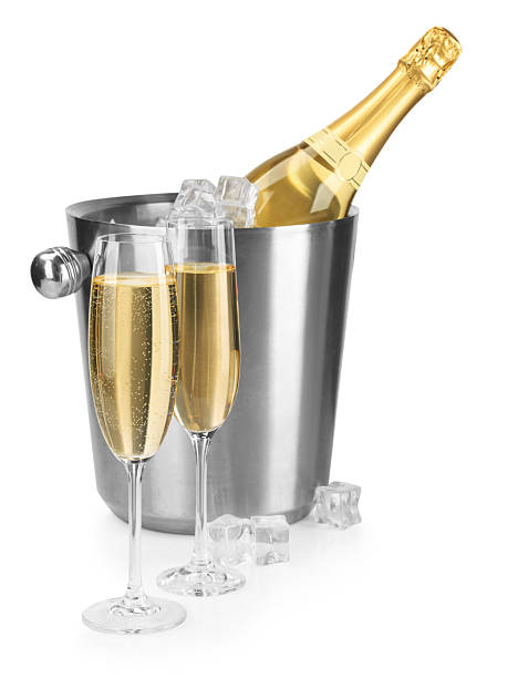 istock Champagne and bucket with ice isolated on white 2229581378