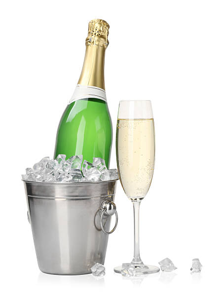 istock Champagne and bucket with ice isolated on white 2229581440