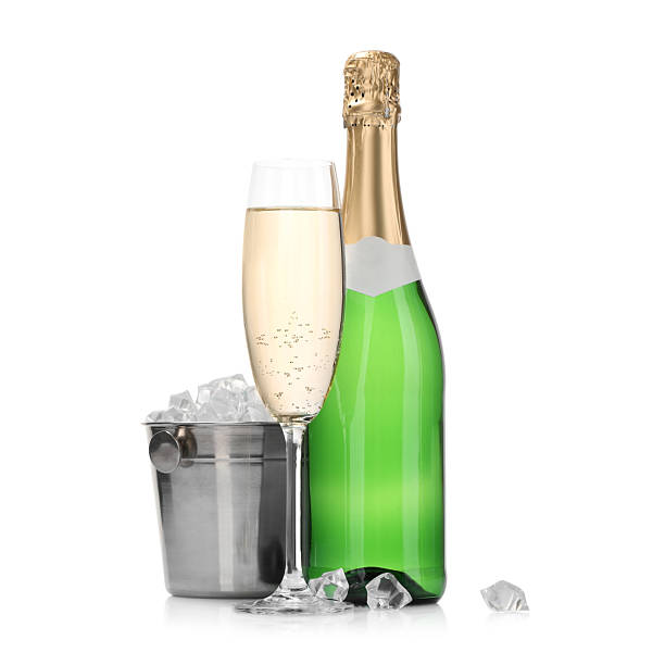 istock Champagne and bucket with ice isolated on white 2229581471