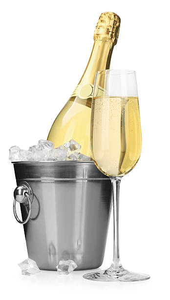 istock Champagne and bucket with ice isolated on white 2229581495