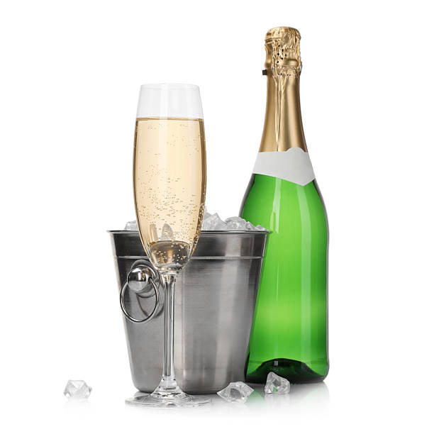 istock Champagne and bucket with ice isolated on white 2229581511