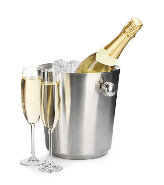 istock Champagne and bucket with ice isolated on white 2229581522
