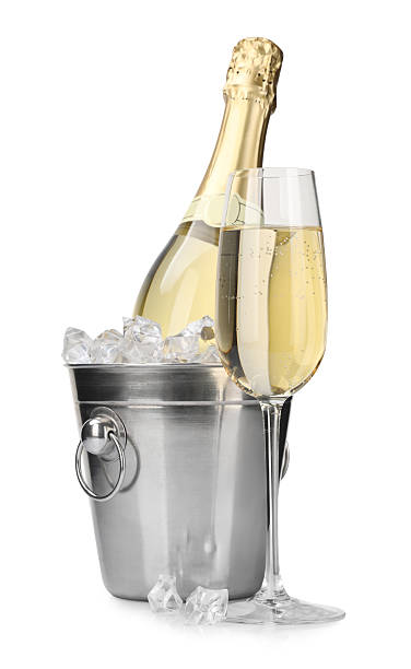 istock Champagne and bucket with ice isolated on white 2229581536