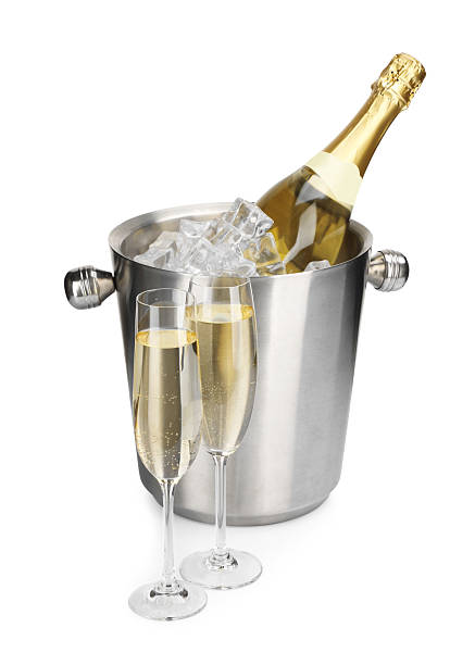 istock Champagne and bucket with ice isolated on white 2229581546