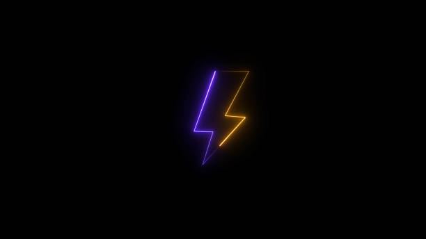 istock Neon lightning bolt icon. Charge flash icon. Battery charging with a power bolt icon. Glowing neon Charging flashlight icon on black background. 2229583923