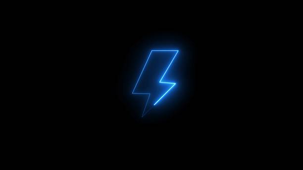 istock Glowing neon Charging flashlight icon on black background. 3d illustration. Neon lightning bolt icon. 2229583927