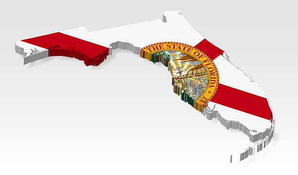 istock 3D  Florida map with flag. Three dimensional map of State Florida with shadow. Flag of Florida on white background for your design, app, UI. United States. Stock vector. EPS10. 2229585270