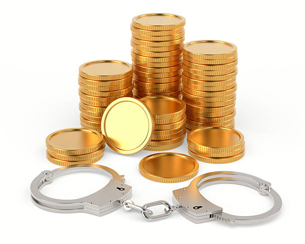 istock Handcuff and money on white background. Isolated 3D illustration 2229592614