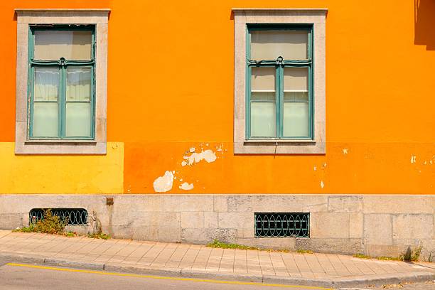 Historical bright yellow house at Praça da República, Porto, Portugal