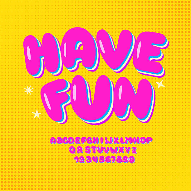 Have Fun Font. Kids Bubble Alphabet. Volumetric Colorful Letters and Numbers.