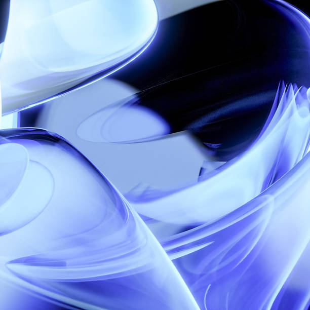 istock Curved blue glass patterns with bright highlights, emitting a subtle glow on a dark background. 2229609751
