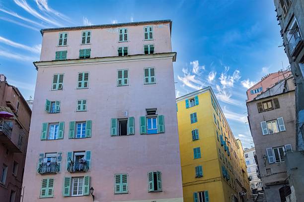 Corsica, Bastia, typical colorful houses in the historic center
