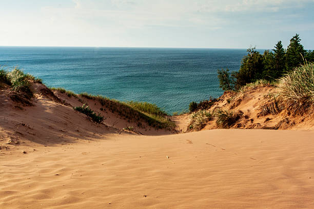 Trail on sand dune in Saugatuck Douglas, Michigan outside of South Haven Michigan. Located int upper northwest side of Michigan.