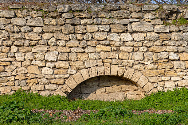 Old Ruins Stone Wall Arch Baba Vida Fortress Historic Landmark at Spring Day in Vidin Bulgaria