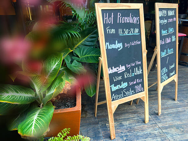 Close up chalkboard menu stands on street of Bangkok, Thailand