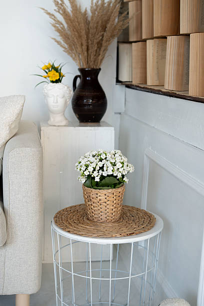 istock cozy corner with elegant white potted flowers, artistic bust vase, and rustic decor amidst warm tones and botanical accents in a serene living space study, balance, warmth, composition, harmony 2229648934