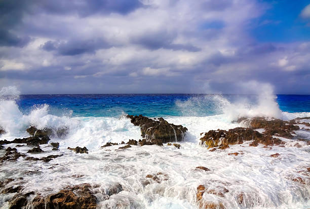 Crashing Ocean Waves on a Rocky Shore in George Town Grand Cayman Island Caribbean