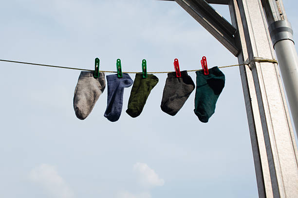 Socks hung out to dry on balcony