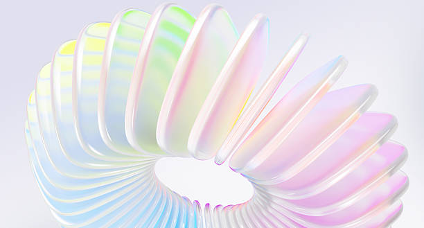 istock Pastel light 3d background with pearlescent circle of glass square plates row render. Abstract holographic geometric shape, plastic ring with rainbow color gradient and motion effect 2229662485