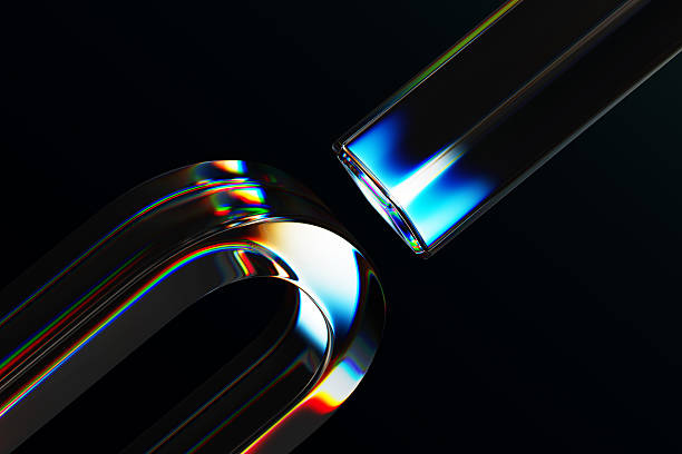 istock Black 3d background with glass chromatic rectangle and oval ring shape render. Magnet connection effect with red blue neon glowing gradient. Abstract geometry crystal diagonal pattern 2229662486