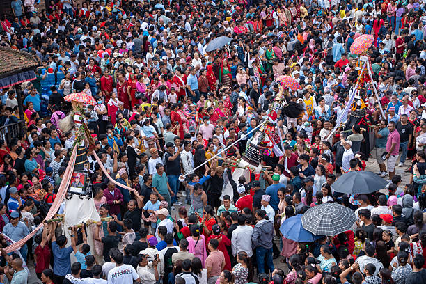 10th August 2025. Bhaktapur, Nepal. Nepalese people celebrated Gaijatra Festival.
