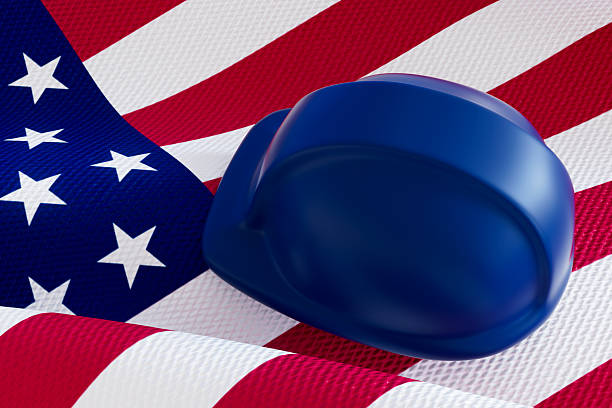 American Flag and Hardhat, Happy Labor Day Concept. Digitally generated image. 3d render.