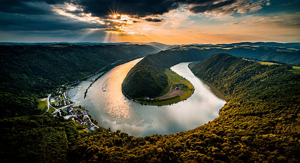 istock Aerial View of Danube River Bend at Sunset 2229668680