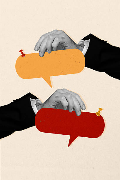 istock Vertical poster collage businessman hands body fragments hold textbox message cite phrase communication reply message drawing background 2229670788