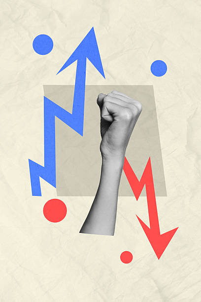 istock Composite artwork 3D sketch image photo collage of workspace red blues line element ball arm sign hand show gesture fist up strong power 2229671012