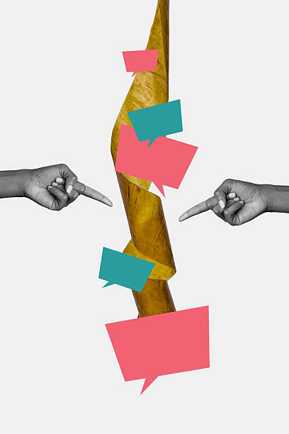 istock Vertical photo collage of hands point flypaper stack text box lie disinformation lie bubble propaganda isolated on painted background 2229671405