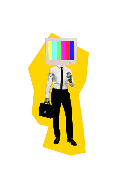 istock Trend artwork sketch image collage of workspace young man walk hand hold cup suitcase cyberbullying propaganda tv monitor display head 2229672291