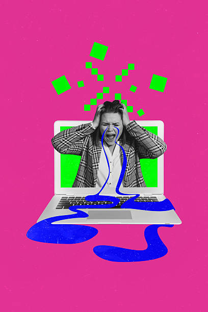 istock Vertical poster collage young crying laptop digital device tears cyberbullying offense harassment cruel insult drawing background 2229673541