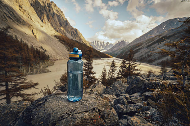 bottle of water in the mountains