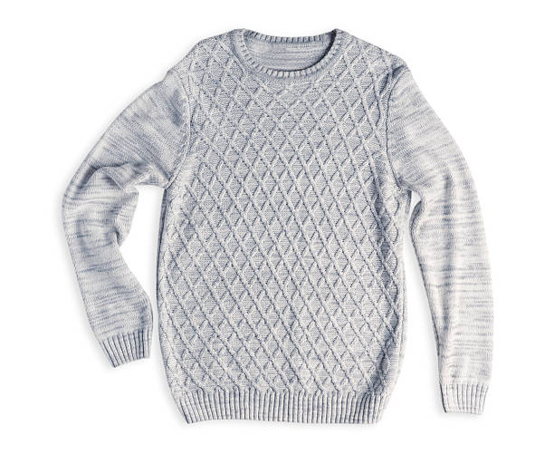 istock Light gray knit sweater with diamond texture and long sleeves isolated on white background 2229677660