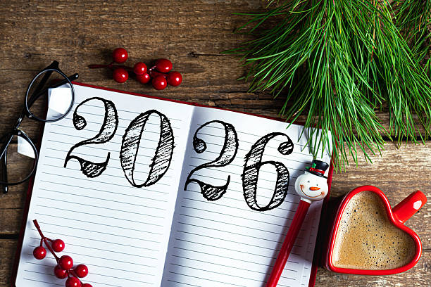 istock New year resolutions 2026 on desk. 2026 resolutions list with notebook, coffee cup on wooden table. Goals, resolutions, plan, action, checklist concept. New Year 2026 template 2229679036