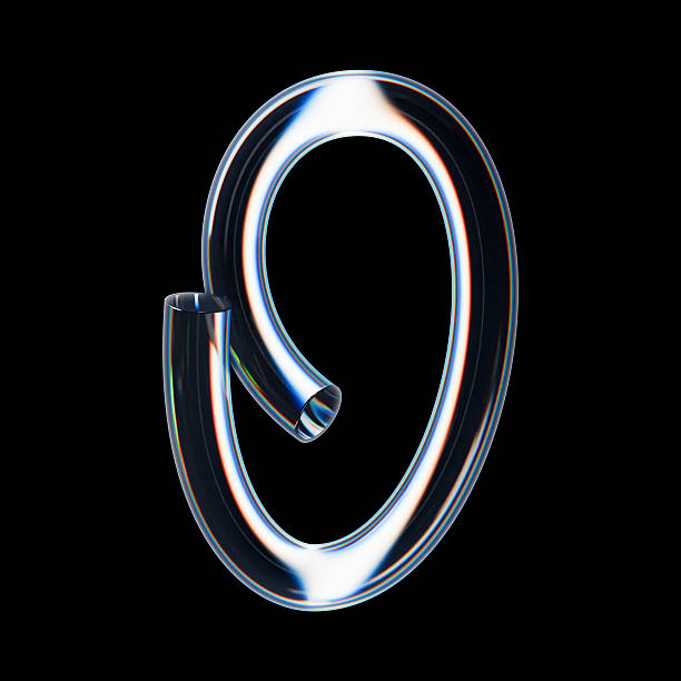 istock Glass 3D rendering letter O, glossy transparent tubular typography with iridescent holographic highlights 2229681959
