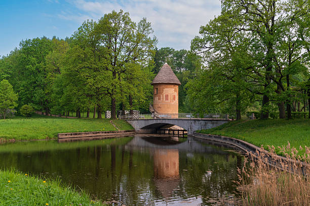Austria, Kärnten, Klagenfurt. Historic stone bridge across the Lendkanal, 8th district “Villacher Vorstadt”. It was built in 1535 and is the oldest bridge over the Lend Canal.