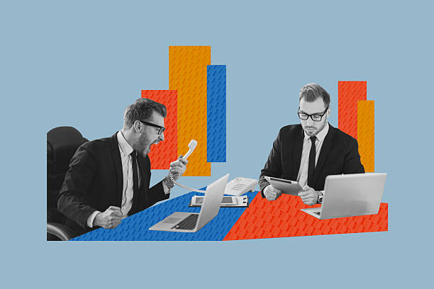 istock Creative collage image young man office workers dilemma outraged boss scream shout laptop digital device employees management 2229688178
