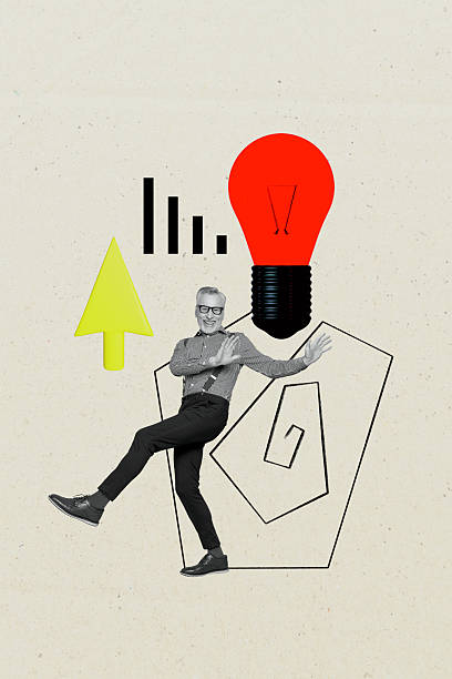 istock Vertical poster collage cheerful gentleman pensioner lightbulb business startup idea indicator success up progress smart idea eureka 2229688251