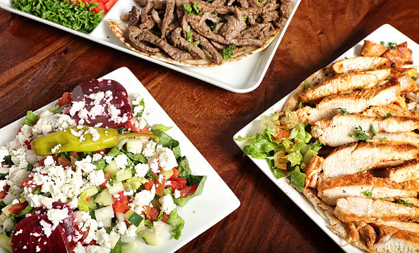 Close up Mediterranean traditional food dishes ready to eat