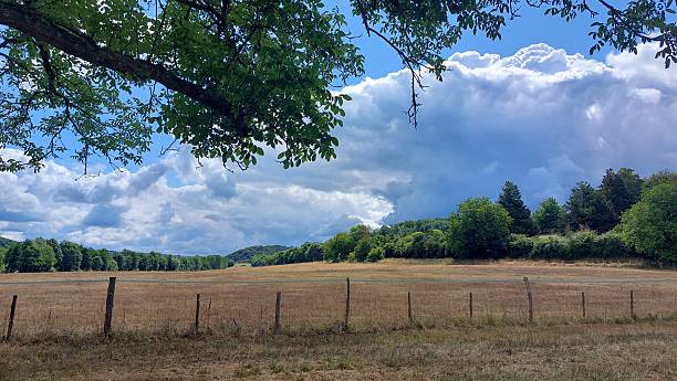 istock hayfield and horse mansion dordogne 2229689713