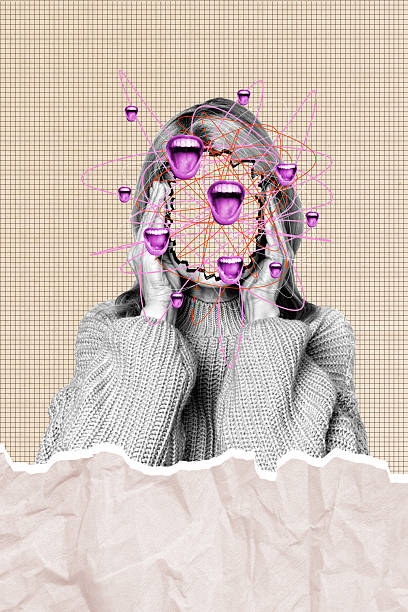 istock Trend artwork composite sketch image collage of portrait human face hole empty space young lady confused open mouth scream stress headache 2229690997