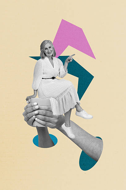 istock Vertical composite artwork collage image picture of mini grandmother point finger sit big arms hold coffee mug isolated on creative background 2229691029