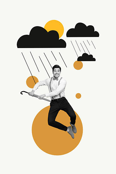 istock Vertical composite artwork collage image picture of guy jump umbrella rain clouds isolated on creative background 2229694674