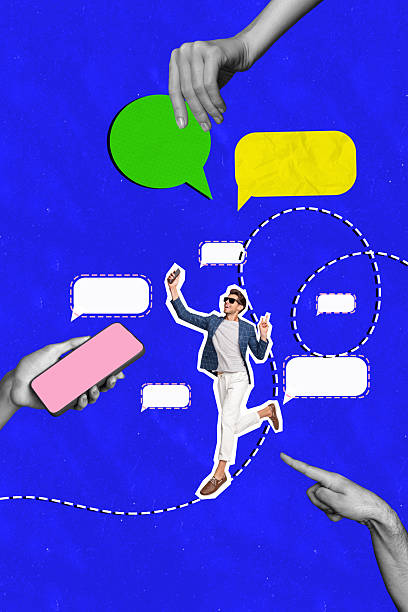 istock Vertical collage image young stylish man entrepreneur take selfie blogger communication textboxes smartphone digital device hands pointing 2229695389