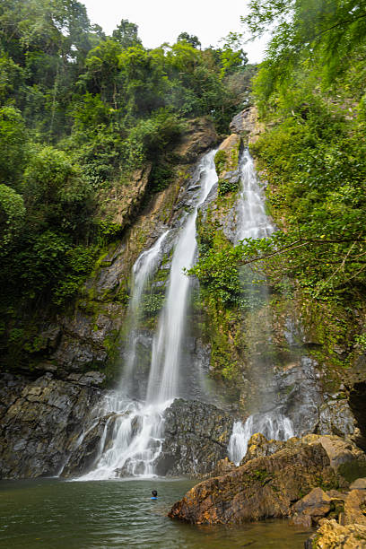 istock Waterfall in deep tropical rainforest with green rainy tree 2229699366