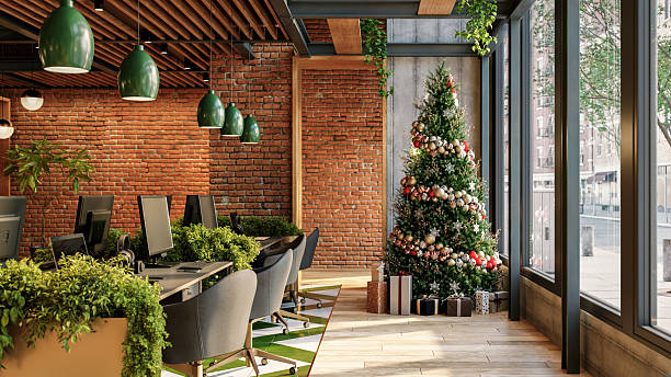 Holiday Decorations in Contemporary Workspace