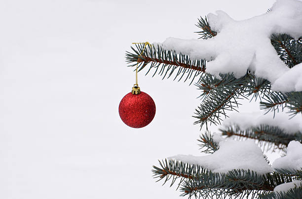 istock Christmas Ornament on Snowy Pine Branch copy space white snow 2229710106