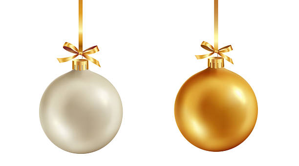 istock Gold Christmas bauble with ribbon and bow on white background. Christmas decoration 2229710197