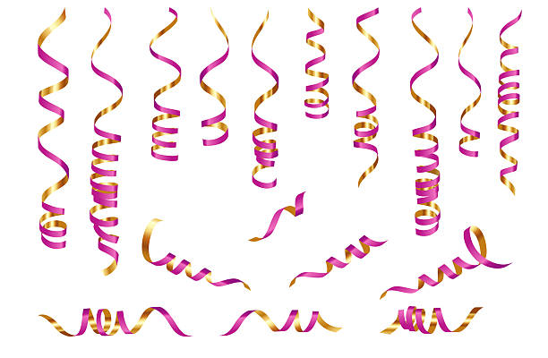 istock Gold Metallic Spiral Ribbon Confetti. Gold foil Streamer. Festive Decoration 2229710204